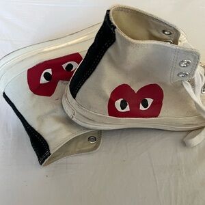 Comme De Garçon High-Top Sneakers with Red Heart Design